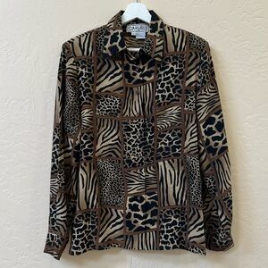 Vintage Carlisle 100% Silk Mixed Animal Print Button Down Blouse